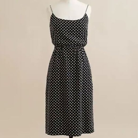 NWOT J. Crew 100% Silk Blouson Midi Dress in Polka Dot Black - Sz 2/XS - Picture 2 of 5